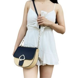 kate spade “Robyn Straw Nightcap” Saddle Bag with Rafita and Navy Leather